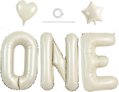 TONIFUL Cream ONE Balloons Banner, 40 Inch Cream White Letter ONE Foil Sign by TONIFUL