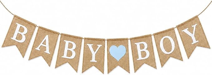 “Baby Boy” Burlap Banner – 5" x 7" Pre-Assembled Jute Flags by ShimmerAnnaShine