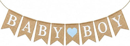 “Baby Boy” Burlap Banner – 5" x 7" Pre-Assembled Jute Flags by ShimmerAnnaShine