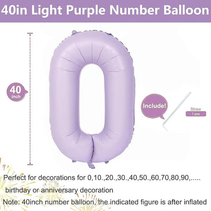 40 Inch Purple Number Balloons Light Purple 0 Balloon Matte Purple Birthday - Image 2