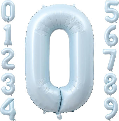 40 Inch Light Blue Foil Number 0 Balloon by TNCDJKPA