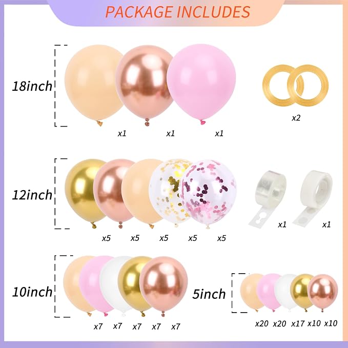 RUBFAC Rose Gold Balloons Garland Arch Kit, Latex Party Balloons Different - Image 2