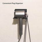 Hair Dryer Holder Wall Mounted with Tool Storage Compartment and Cord Organizer, Metal Blow Dryer Holder for Dyson Hair Dryers (Grey)