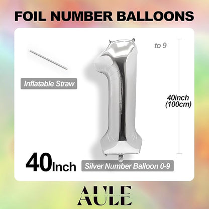 AULE 40 Inch Silver 26 Balloon Number Foil 0-9 Birthday Big Numbers | Birthday - Image 3