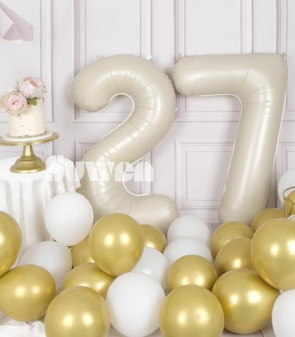 SUWEN 40 Inch Large Cream White 27 Balloon Numbers Big Foil Helium Number - Image 2