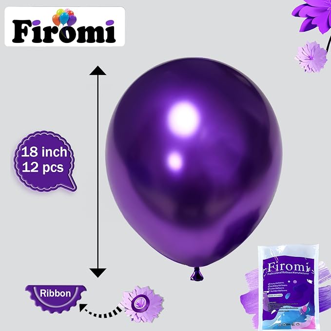 Firomi Metallic Chrome Purple Balloons 18-inch 12 Pack | Large Helium Shiny - Image 2
