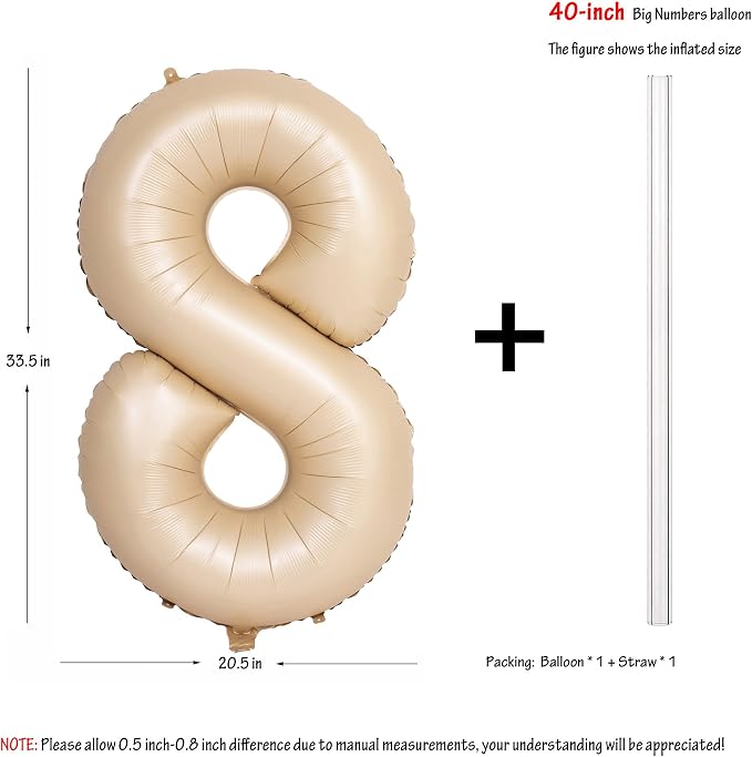 40 In Caramel Number Balloons Helium Foil Mylar latex Balloon Digital 8 | - Image 3