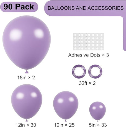 Voircoloria 90pcs Lilac Balloons Garland Arch Kit, 18 12 10 5 Inch | - Image 2