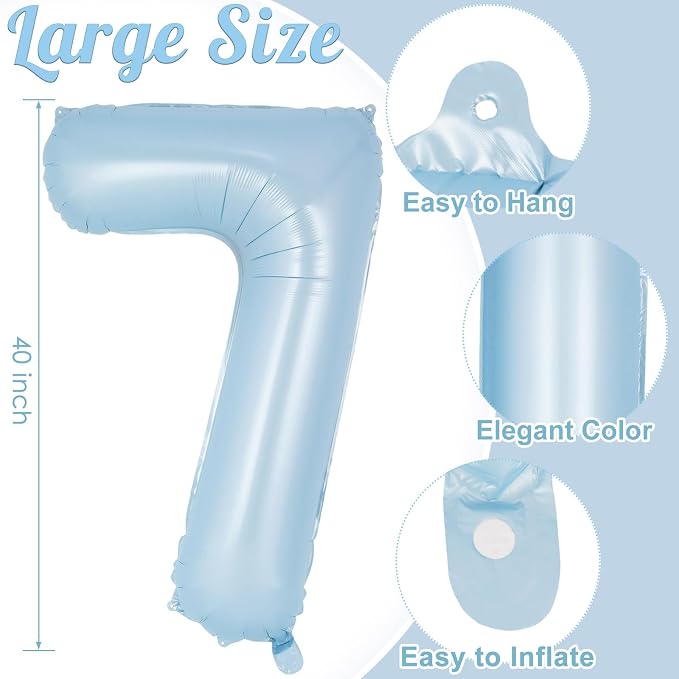 Light Blue Number 7 Balloon, 40 Inch Big Large Foil Number Balloons, Giant - Image 3