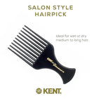 Kent SPC86 Black Salon-Style Professional Pick and Barber Comb - Afro Parting Comb for the Care of Curly and Thick Hair - Sleek style comb,Anti-Fatigue with a Rubberized Professional Finish