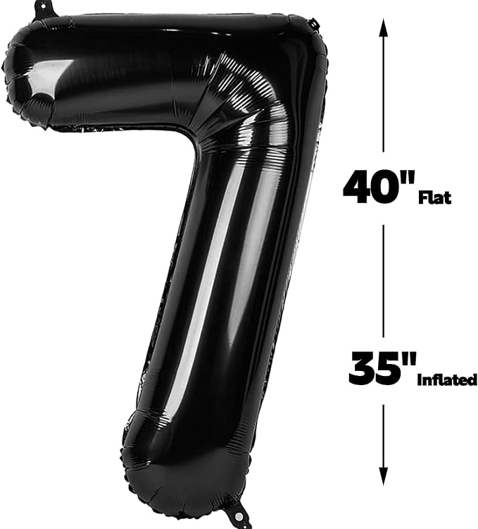 Black Number 7 Birthday Balloon 40 Inch, 7 17 27 70 77 Party Celebration - Image 2