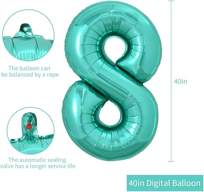 TONIFUL 40 Inch Large Teal Blue Number Balloons, Giant Jumbo Helium Foil Mylar - Image 2