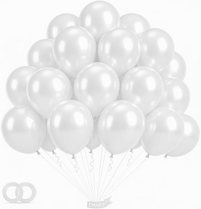 EMART White Balloons 12 Inch 100pcs, Latex Balloons by EMART