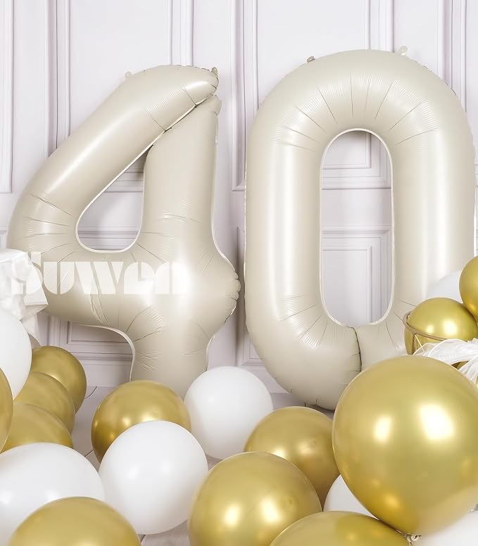 SUWEN 40 Inch Large Cream White 40 Balloon Numbers Big Foil Helium Number - Image 4