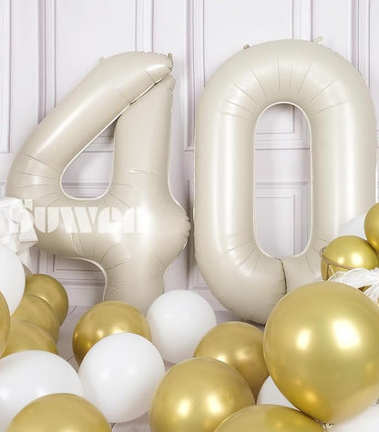 SUWEN 40 Inch Large Cream White 40 Balloon Numbers Big Foil Helium Number - Image 4