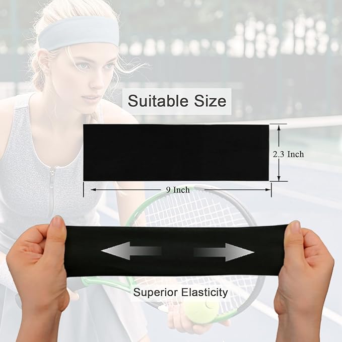 9PCS Headbands for Women and Men Stretchy Headband Soft Hair Band Fashion Head Bands for Women's Hair Workout Yoga Running Unisex Accessories Black White Gray