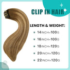 SURNEL Clip in Extensions Human Hair Chocolate Brown to Caramel Blonde Clip in Hair Extensions Real Human Hair 22 inch 6pcs 120g (22, #4/27/4)