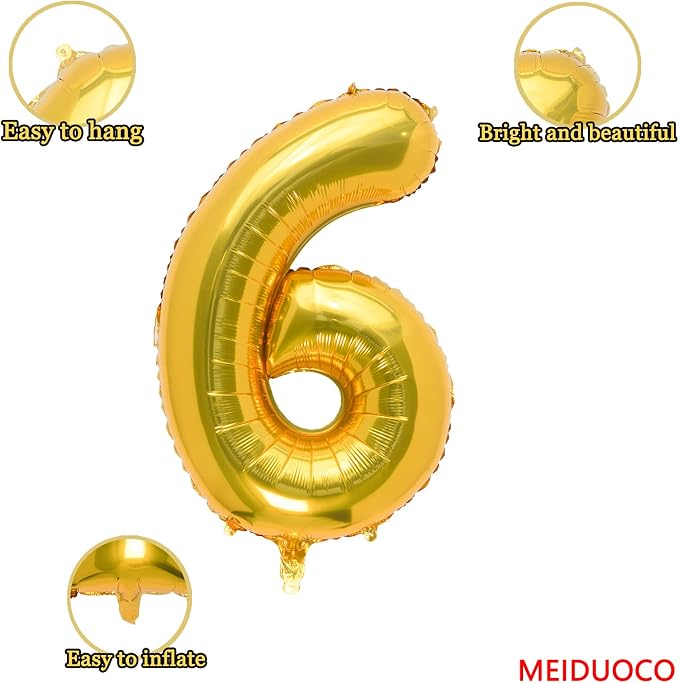 32 Inch Gold Number 6 Balloons Foil Ballon Digital Birthday Party Decoration - Image 2