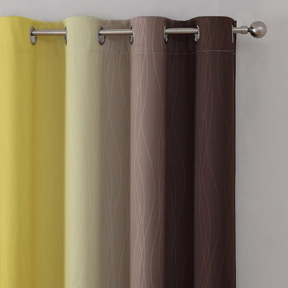 Brown and Yellow Blackout Curtains 45 Inch Length, Full Light Blocking Gradient - Image 4