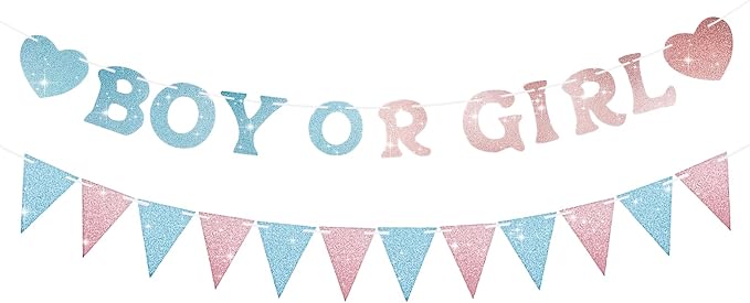 Boy or Girl Banner Gender Reveal Decorations, Pre-Strung Glitter Baby Gender by SerpizePaty