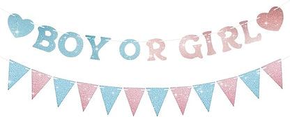 Boy or Girl Banner Gender Reveal Decorations, Pre-Strung Glitter Baby Gender by SerpizePaty