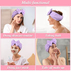 Shintop Spa Headband, Soft Makeup Headband with Cute Bow Elastic Face Wash Hairband for Skincare Facial Mask Showers（Purple）