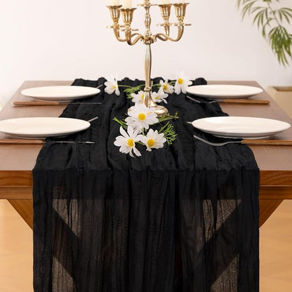 Cheesecloth Table Runner Summer Boho Wedding Birthday Party Home Decor | Black - Image 5