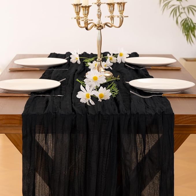 Cheesecloth Table Runner Summer Boho Wedding Birthday Party Home Decor | Black - Image 6