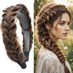 DIGUAN Wide Messy Braided Headband With Teeth Synthetic Hair Plaited Headband High Elasticity Braids Chunky Fishtail Braided Hair Band for Girls Women (Chocolate Toast)