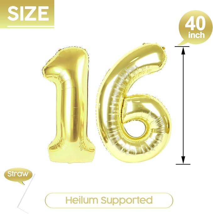 16 Balloon - Champagne Gold Birthday Number Balloons, 40 Inch Decorations | - Image 5
