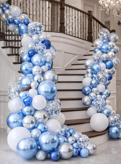 Blue White Silver Balloons Garland Kit – 60pcs 12 Inch Chrome Blue, Birthday - Image 9