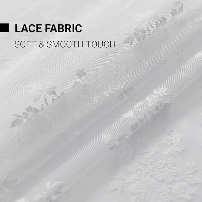 Kotile White Lace Curtains for Bedroom Rustic Floral 52 x 63 Inch, 2 Panels | - Image 7