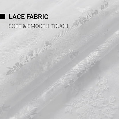 Kotile White Lace Curtains for Bedroom Rustic Floral 52 x 63 Inch, 2 Panels | - Image 7