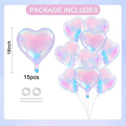 TONIFUL 30 Pcs Iridescent Heart Balloons 18 Inch Heart Shape Foil Balloon | - Image 2