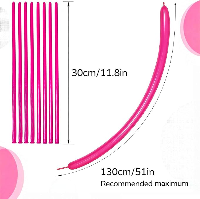 260 Hot Pink Long Balloons for Balloon Garland Thickening Skinny Latex Twisting - Image 3