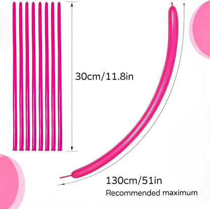 260 Hot Pink Long Balloons for Balloon Garland Thickening Skinny Latex Twisting - Image 3