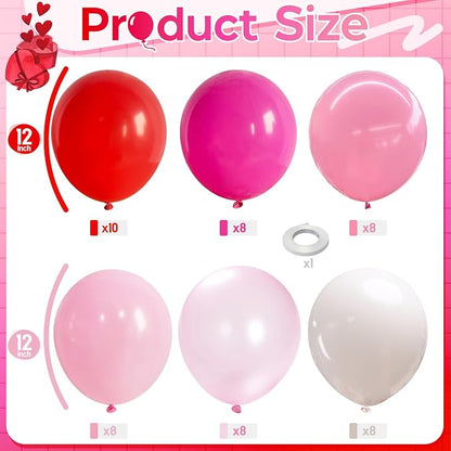 Pink and Red Balloon Set, Valentine Balloons Decorations, 12 Inch Red Pastel - Image 2