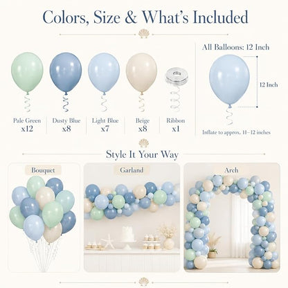 Sage Green Blue Beige Balloons 12inch Boho Birthday Baby Bridal Shower Dino | - Image 5