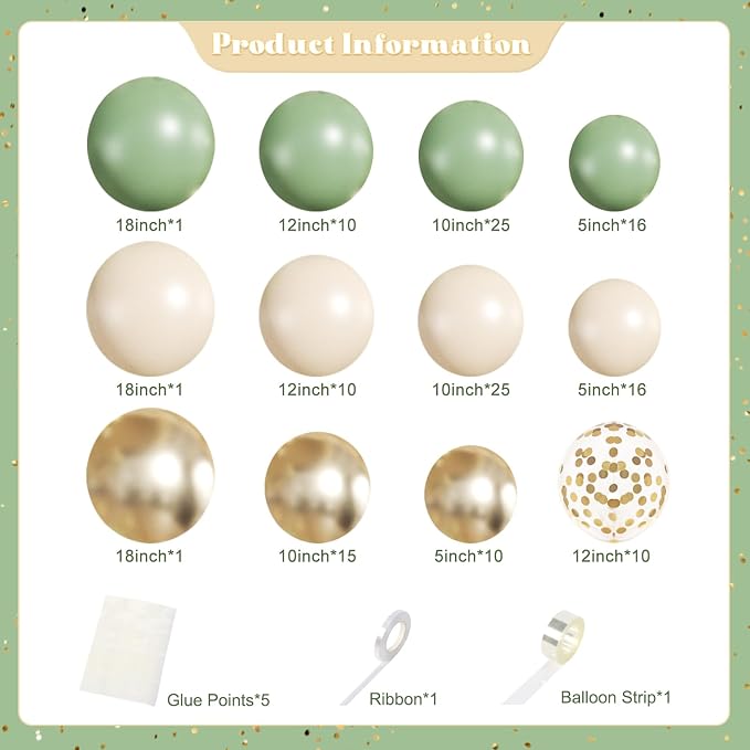 Sage Green Gold Balloons Arch Kit - Image 4