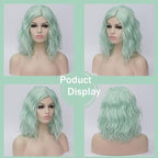 BUFASHION 14" Women Short Mint Green Kinky Straight Cosplay Synthetic Wigs With Air Bangs 46 Colors Available (Mint Green)