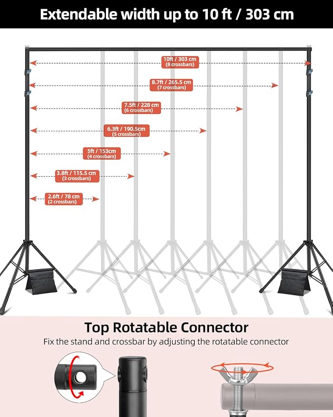 Hemmotop Adjustable Backdrop Stand 10x8.5ft Heavy Duty | - Image 3