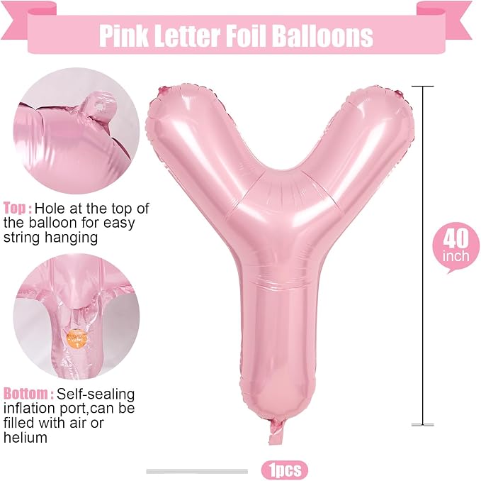 Pink Letter Y Balloons, 40 Inch Y Letter Balloon Light Pink, A to Z Alphabet - Image 2