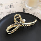 Metal Hair Clips Gold Bow Hair Claw Clips with Pearl Large Bow Claw Clip Strong Hold Nonslip Hair Jaw Clip for Thin Thick Hair Stylish Hair Accessories for Women