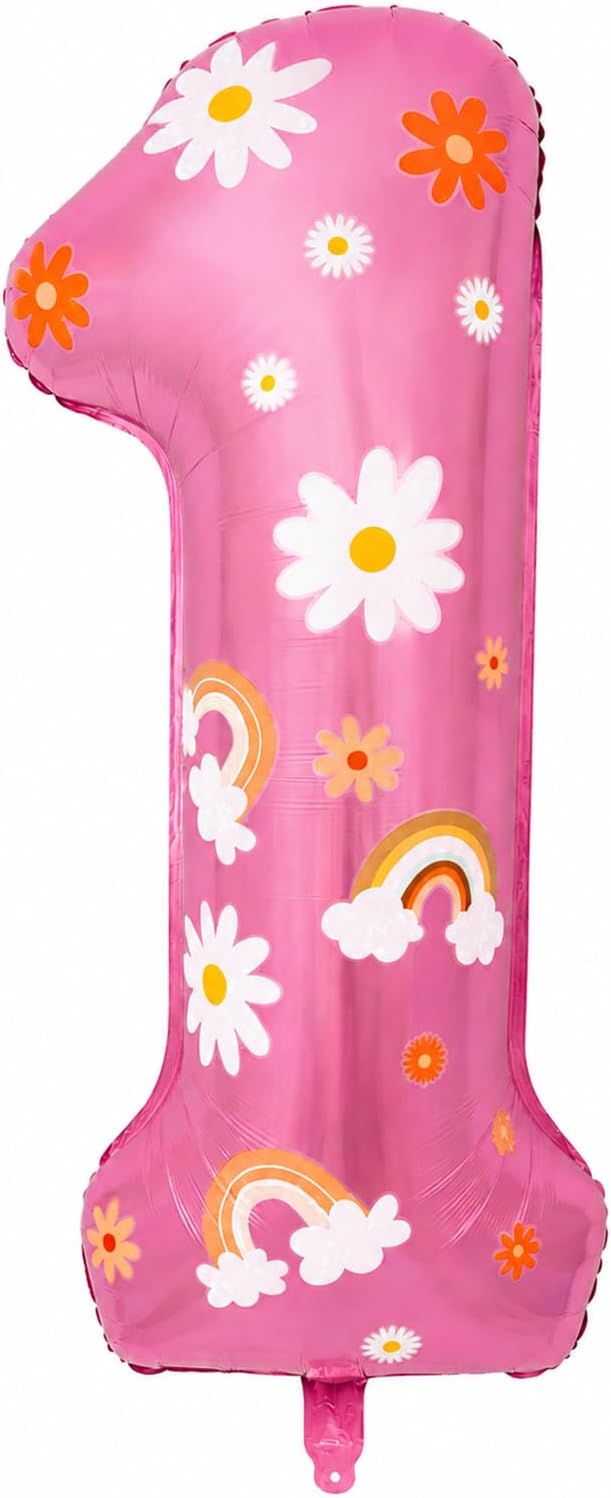 1st Birthday Daisy Balloon, 40 Inch Pink Number 1 Boho Party Decor | Daisy by Unknown