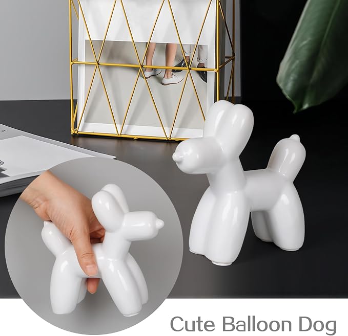 Notakia Large White Cute Ceramics Balloon Dog Statue Crafts Living Room Desktop - Image 6