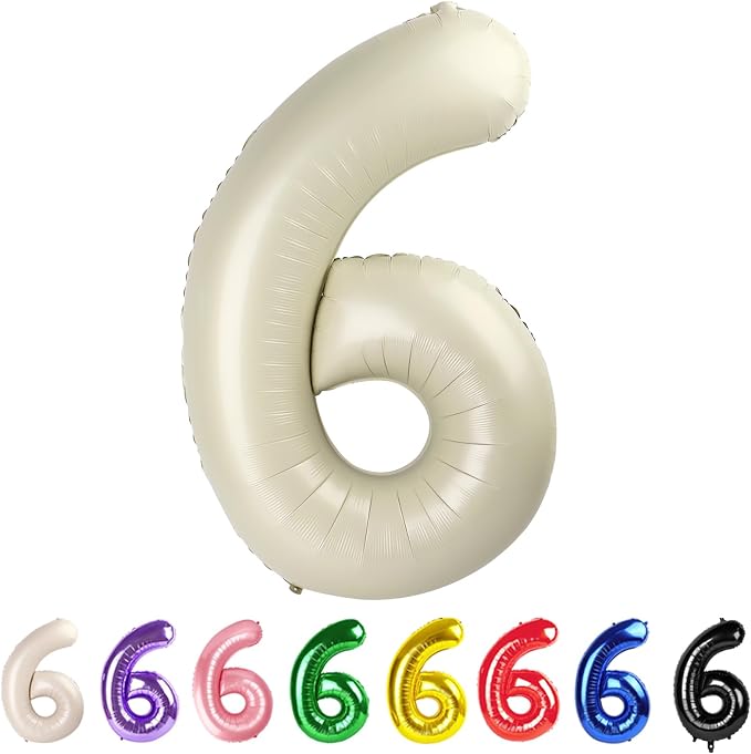 6 Balloon Numbers Party Decorations, 40In Cream Balloons by Mluchee