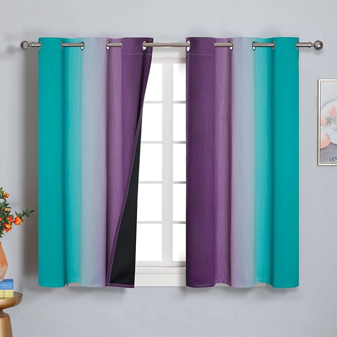 Ombre Teal and Purple Blackout Curtains 2 Panels, Grommet Thermal Insulated - Image 2