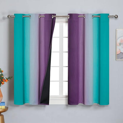 Ombre Teal and Purple Blackout Curtains 2 Panels, Grommet Thermal Insulated - Image 2