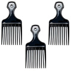 (3 Pack) 6" Plastic Afro Pick Lift Hair Comb Detangle Wig Braid Hair Man Styling Comb (Black_A)