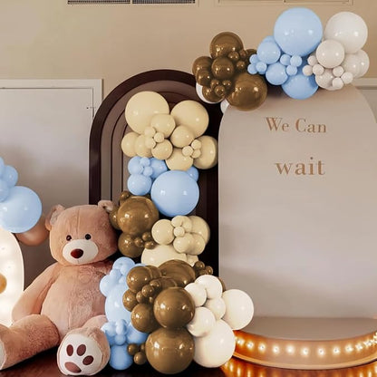 Dusty Blue Brown and White Balloon Arch Kit - Image 5